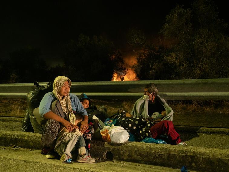 Photographer Enri Canaj took this image the day after a fire destroyed most of the Moria refugee camp in Lesbos, Greece, on 9 September 2020